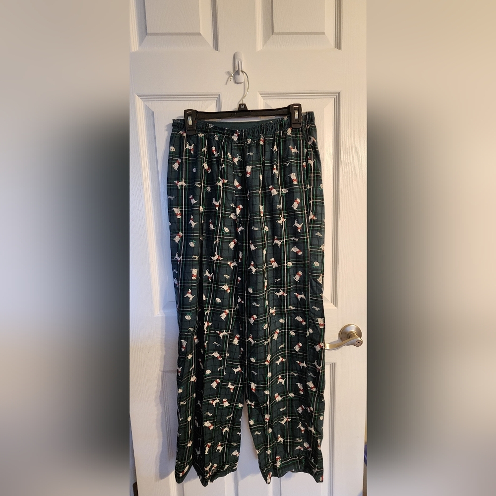 Victoria's Secret Pink Plaid Green Pajama Pants with Dog Print